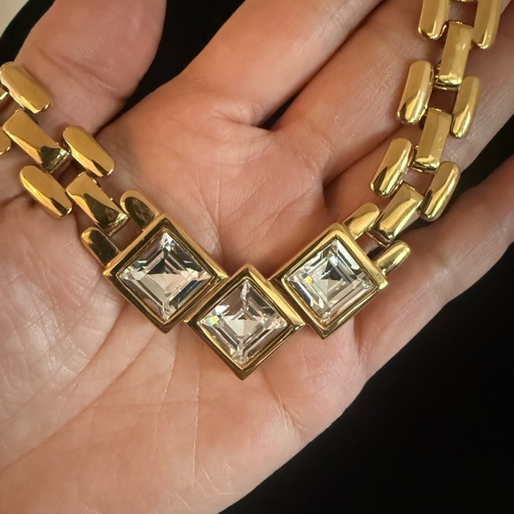 Napier Gold Plated Chain-Link Choker Necklace with Swarovski Crystal Accents - Picture 3 of 6